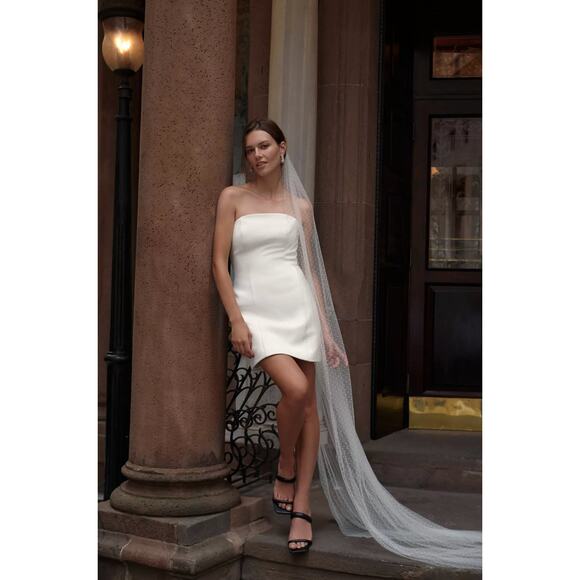 Watters Strapless Ballad Crepe Mini Dress White - Picture 2 of 10